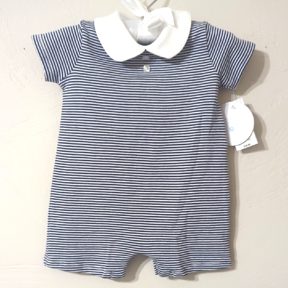 Striped Baby Romper with White Collar